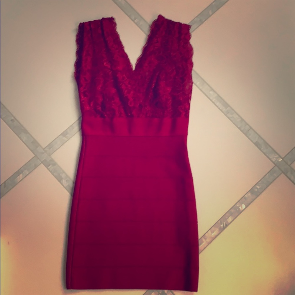 Hot pink lace top bodycon dress